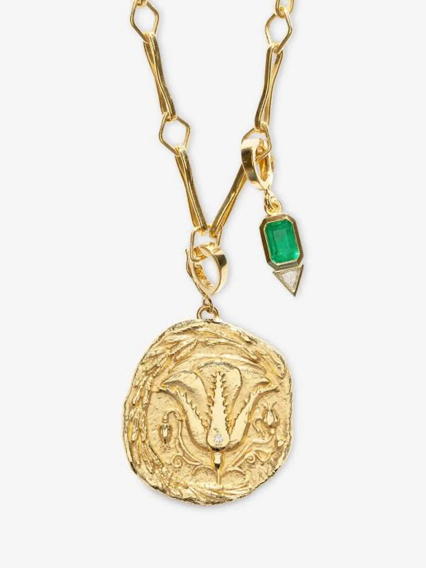 Large Of The Earth Emerald & Trillion Diamond Modern Charm Necklace<AZLEE Jewelry Fashion