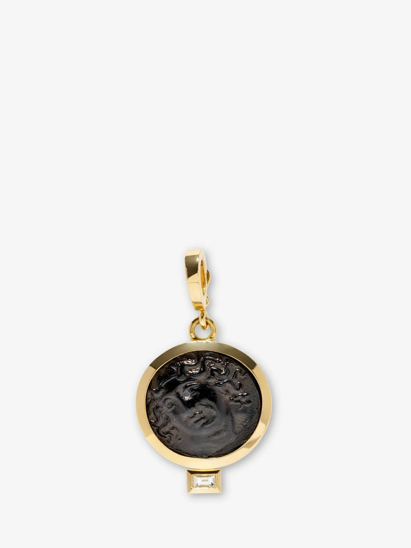 Nymph Venetian Black Glass Coin Charm with Baguette Diamond<AZLEE Jewelry Best Sale