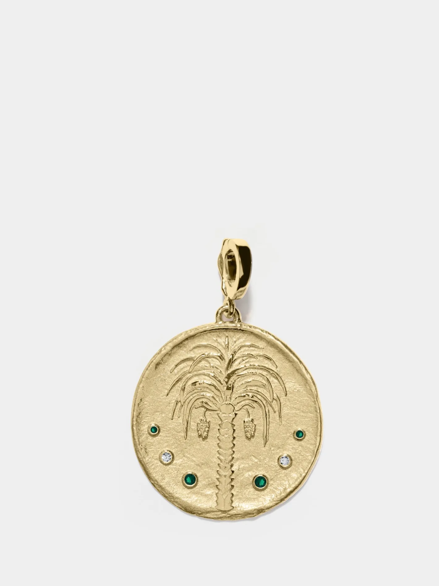 Prosperity Palm Large Diamond & Emerald Coin Charm<AZLEE Jewelry Store