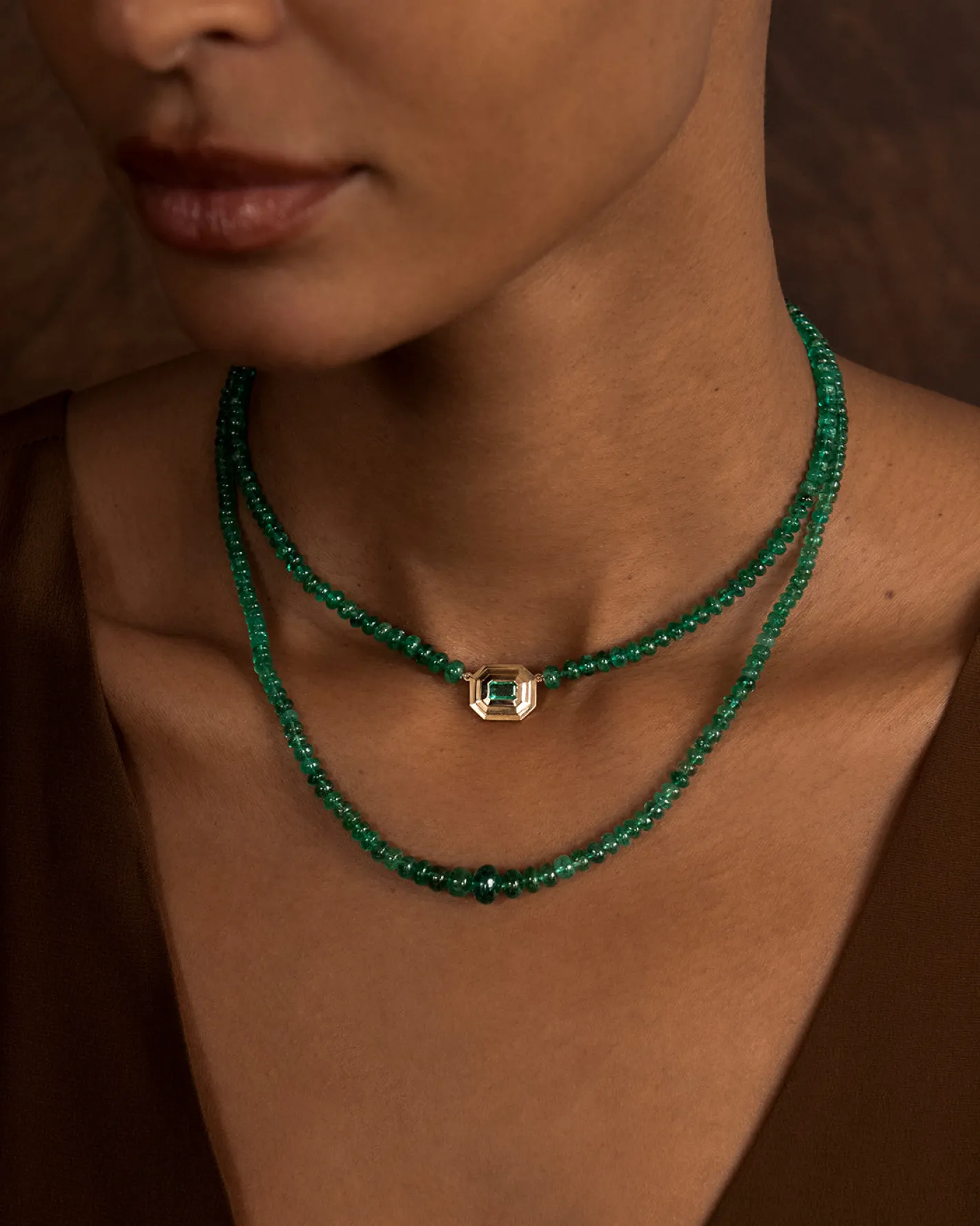 Rich Emerald Bead Necklace<AZLEE Jewelry Online